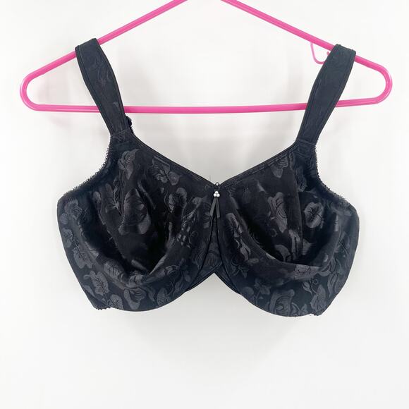 WACOAL Bra 36DDD 85567 Awareness Full Coverage Black Floral Underwire Unlined - Picture 1 of 16